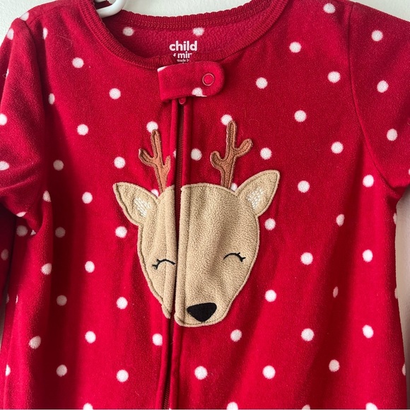 Red fleece holiday Christmas onesie pjs Kids One Piece Pajamas Set 3T girls boys - Picture 3 of 10
